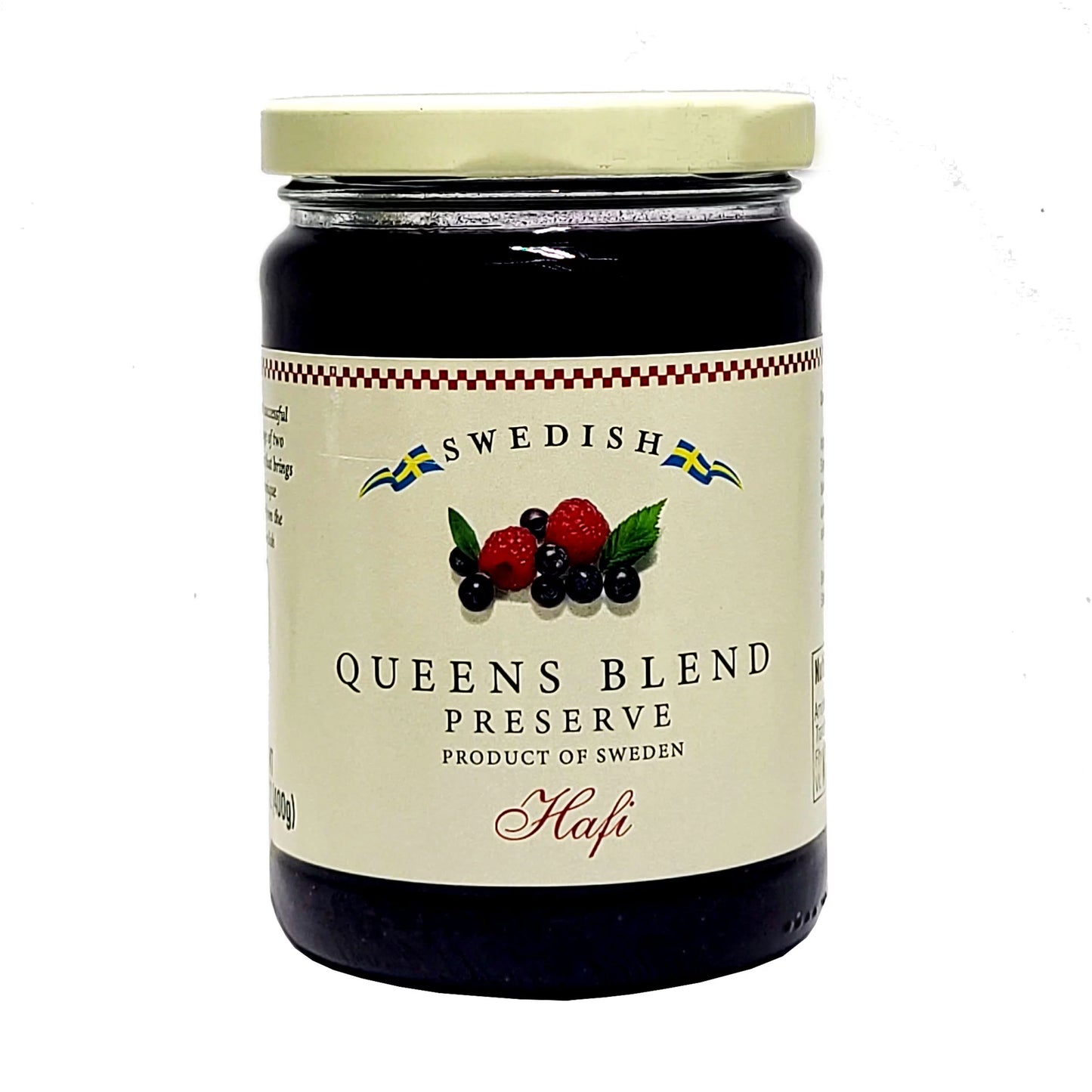 Combo Pack of Hafi Swedish Black Currant & Swedish Queens Blend Preserves 14.1 Oz. (400 ml) Each with Bonus Stainless Steel Stirring Spoon (3-Pc Set)