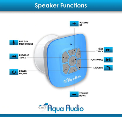 aquaaudio cubo waterproof bluetooth wireless speaker with strong suction cup & built-in mic (blue)