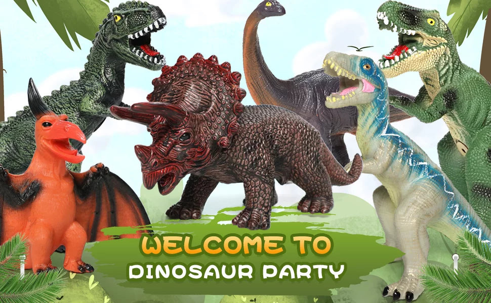 6 Piece Jumbo Dinosaur Toys for Kids and Toddlers, 13-17 Inches Blue Velociraptor T-Rex, Large Soft Dinosaur Toys Set for Dinosaur Lovers - Perfect Dinosaur Party Favors, Birthday Gifts