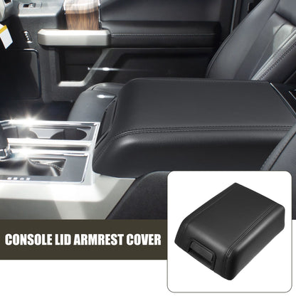 Car Center Console Lid Armrest Saddle Box Cover Protector for Ford F-150 2004-2008 Faux Leather Black