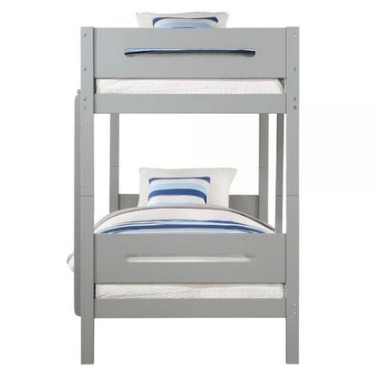 BenJara Asin Twin Bunk Bed with Front Facing Ladder, Solid Pine Wood, White Finish