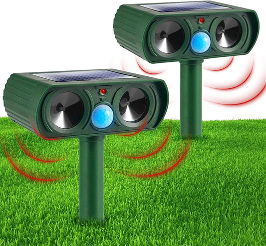 2 Pack Ultrasonic Animal Repellent Outdoor Solar Animal Repeller Waterproof with PIR Sensor & Flashing Lights Pest Repeller Animal Deterrent to Keep Deer Cat Dog Raccoon Mouse Fox Away