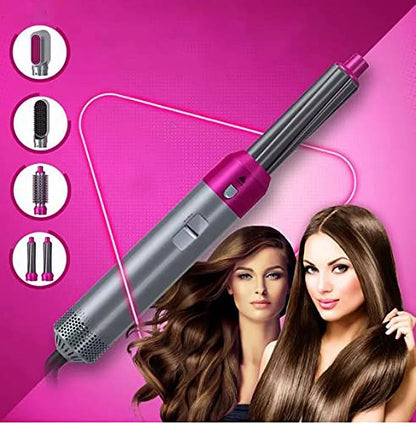 5-in-1 Electric Hair Dryer Brush - Negative Ionic Hair Styler with Detachable Brush Heads - Blow Dryer Brush for Straightening and Automatic Curling Styling, Color: PinkGold