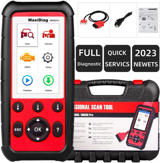 Autel MaxiDiag MD808 Pro OBD2 Scanner EPB/ Oil Reset Battery Registration and Reset Parking Brake Pad Relearn Diesel Particulate Filter Regeneration Steering Angle Relearn Read/Clear Codes Live Data