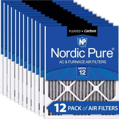 15x20x1 (14_1/2x19_1/2) Furnace Air Filters MERV 12 Pleated Plus Carbon 12 Pack