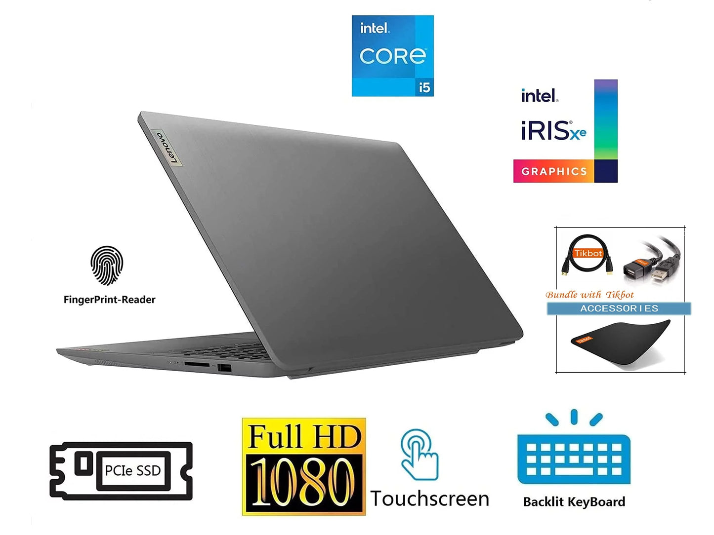 2021 IdeaPad 3 Laptop, 15.6" FHD IPS Touchscreen Display, i5-1135G7 (>i7-1065G7), Iris Xe Graphics, Wi-Fi 6, Camera, Type-C, Fingerprint, w/Accessories (20GB RAM | 512GB PCIe SSD)