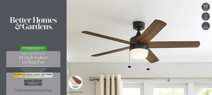 Better Homes & Gardens 52" Pearce Black Indoor Ceiling Fan with Light, Adjustable Color Temperature & Reverse Airflow