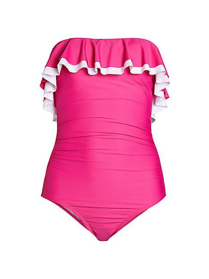 Tommy Hilfiger PINK Solid Ruffle Strapless One-Piece Swimsuit, US 12