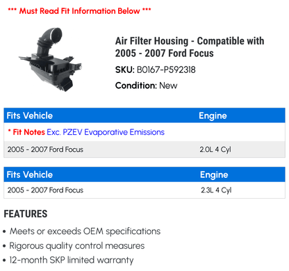 Air Filter Housing - Compatible with 2005 - 2007 Ford Focus 2006