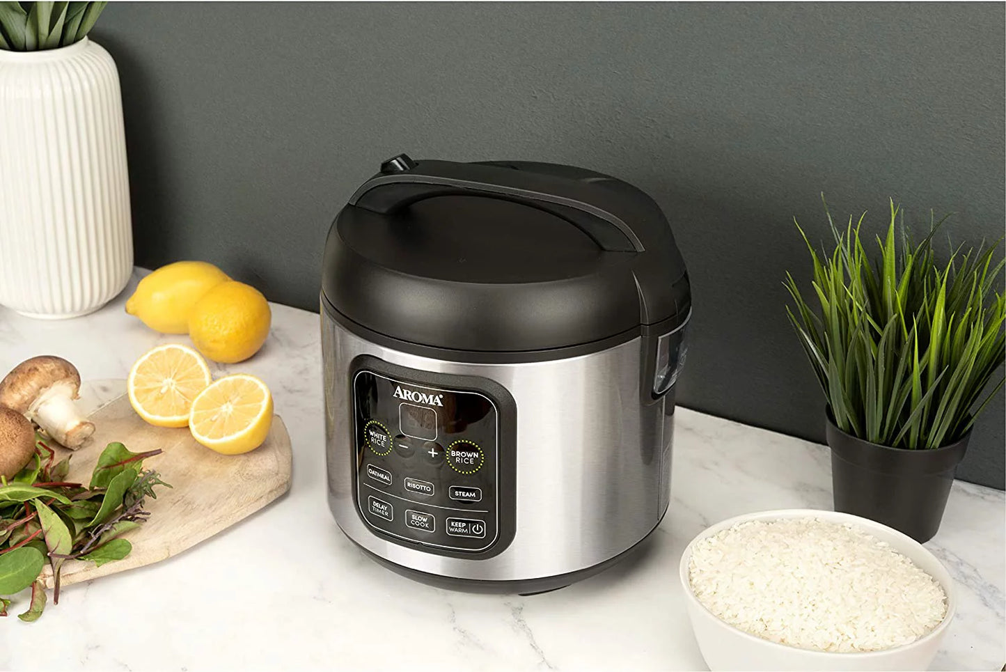 Aroma Housewares ARC-994SB 2O2O model Rice & Grain Cooker Slow Cook, Steam, Oatmeal, Risotto, 8-cup cooked/4-cup uncooked/2Qt, Stainless Steel