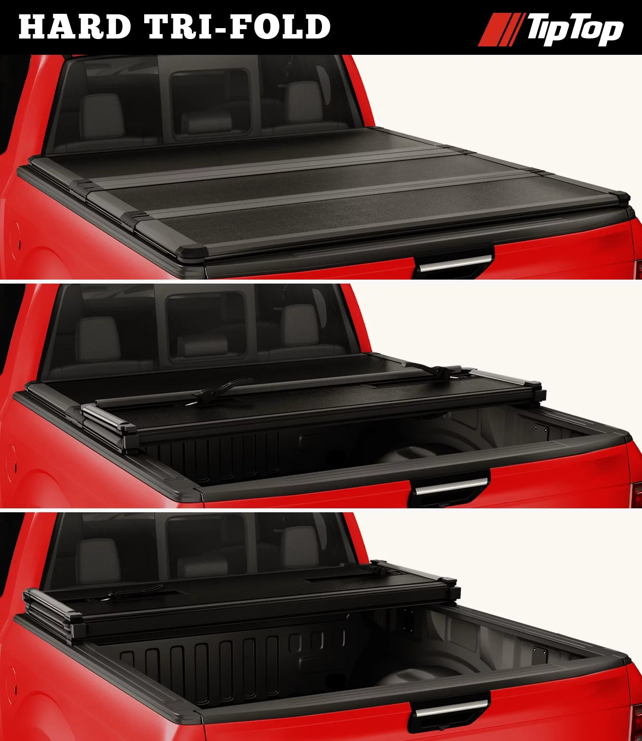 TIPTOP Tri-Fold Hard Tonneau Cover Truck Bed FRP On Top For 2009-2012 Suzuki Equator with 5ft Bed (59.5") | TPM3 |For Models With or Without The Deck Rail System|