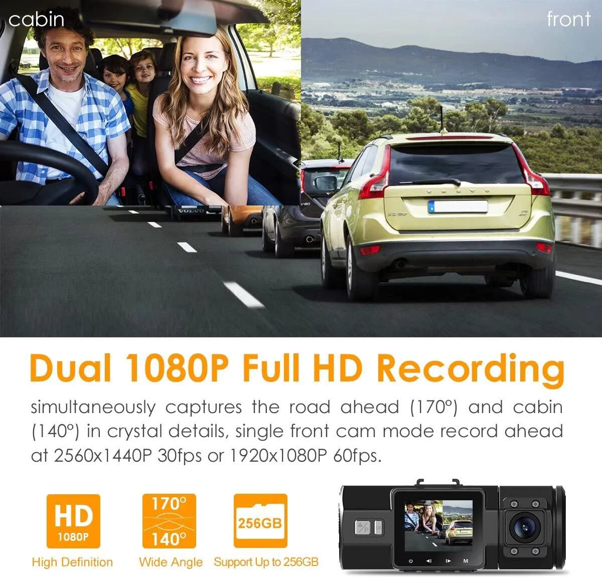 Vantrue N2 Pro Dual Front and Interior 1080P Dash Cam, Single Front Dash Camera 1440P, Uber Car Camera with Night Vision, 24hrs Parking Mode, G-Sensor, Loop Recording