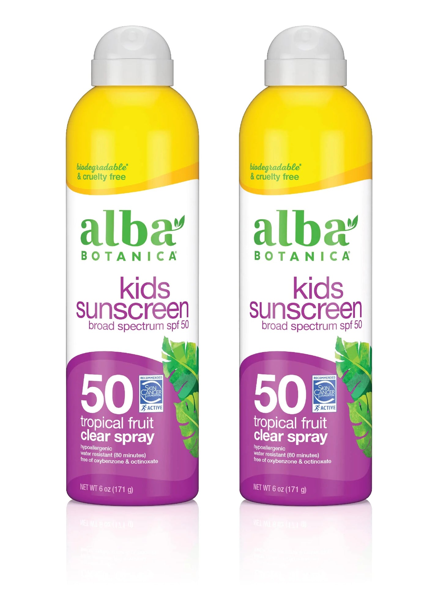 Alba Botanica Kids Sunscreen For Face And Body, Tropical Fruit Sunscreen Spray For Kids, Broad Spectrum Spf 50, Water Resistant And Hypoallergenic, 6 Fl. Oz. Bottle (Pack Of 2).