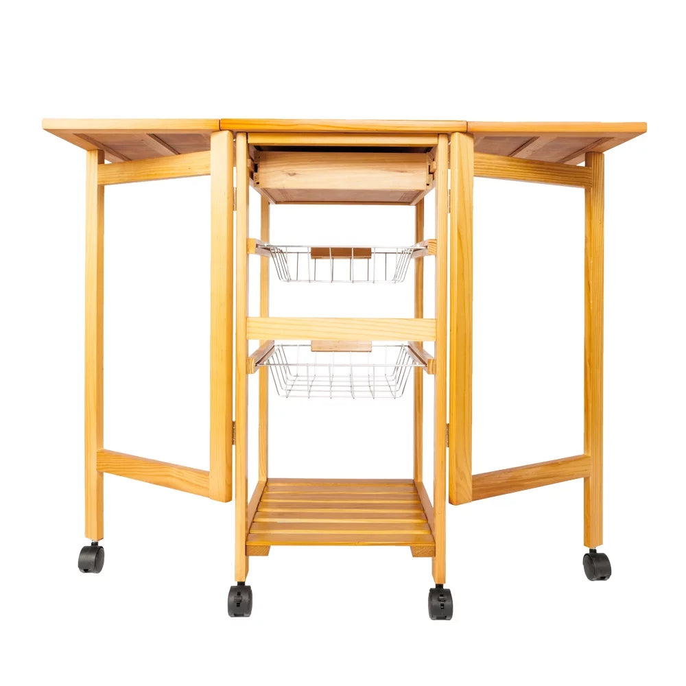 Zimtown Drop Leaf Kitchen Island Trolley Cart with Storage Drawers Basket,Folding Rolling Protable