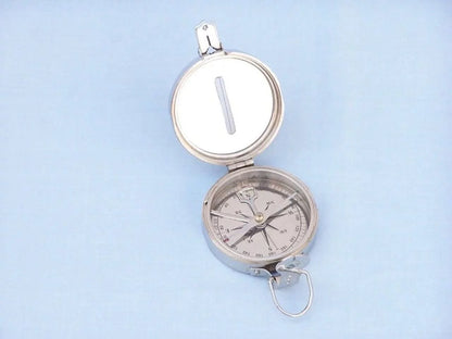 4" Circular Pocket Compass (Nickel Polished) With Black Wooden Box