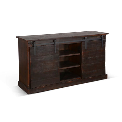 Sunny Designs 65" Barn Door Farmhouse Wood TV Console in Charred Oak