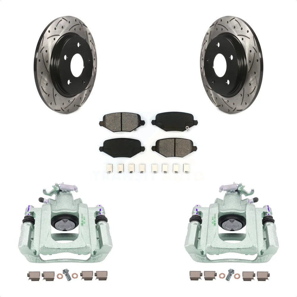 Transit Auto Rear Disc Brake Coated Caliper Drilled Slotted Rotors And Semi-Metallic Pads Kit For 2012 Ram C/V With Single Piston Front From 03 24 12 KCD-100619S