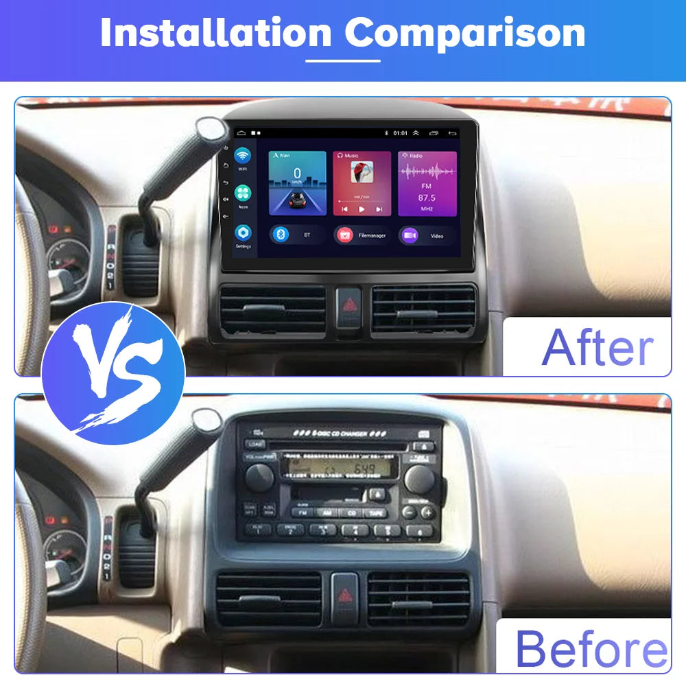 2+32G for Honda CRV 2002-2006 Wireless Carplay Android Auto Mirror Link 9'' Touchscreen Car Stereo Radio Player Bluetooth 1080P WIFI Hifi GPS FM Usb, AHD Backup Camera&Microphone