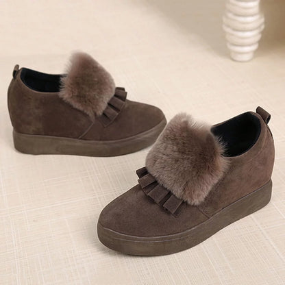 Womens Ankle Boots Fashion Classic Cotton Shoes Vintage Autumn Winter Furball Embellished Thicksoled Wedges Boots