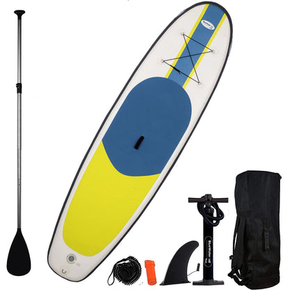 Blue Water Toys Portable Inflatable Stand Up Paddle Board Kit with Pump, Backpack, Coil Leash, and Repair Kit, SUP 350 Pound Limit, 11 Feet by 34 Inches