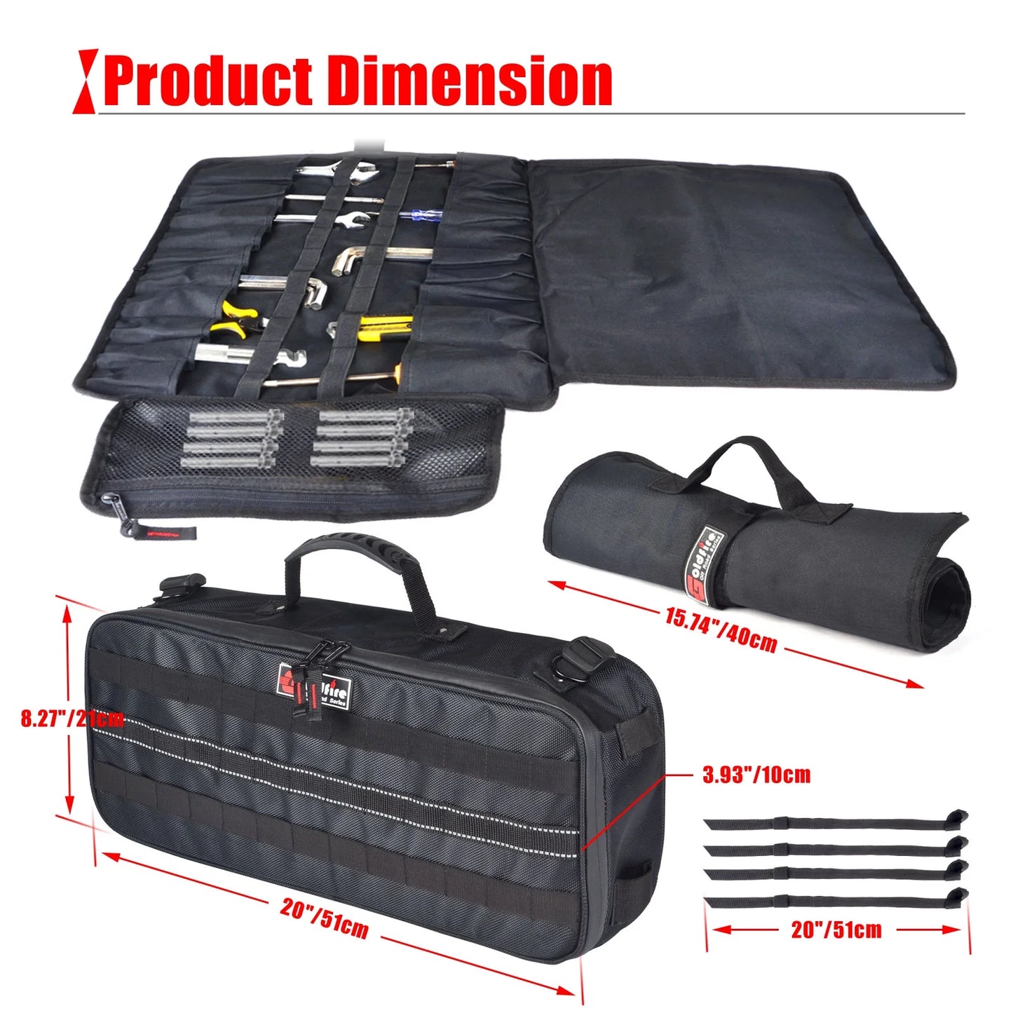 Universal Travel Tool Storage Kit Storage Bag with Portable Tool Roll Organizer Wrench Tool Pouch for UTV ATV Car Truck