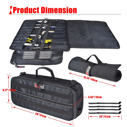 Universal Travel Tool Storage Kit Storage Bag with Portable Tool Roll Organizer Wrench Tool Pouch for UTV ATV Car Truck