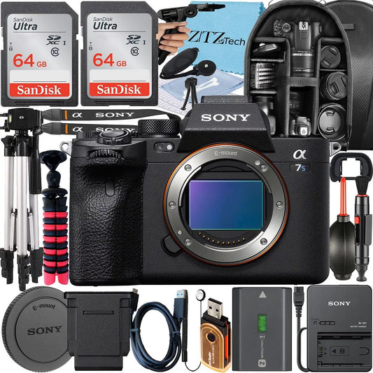 Sony a7S III Mirrorless Camera + Tripod + 2 Pack 64GB Memory Card + Backpack + ZeeTech Accessory Bundle