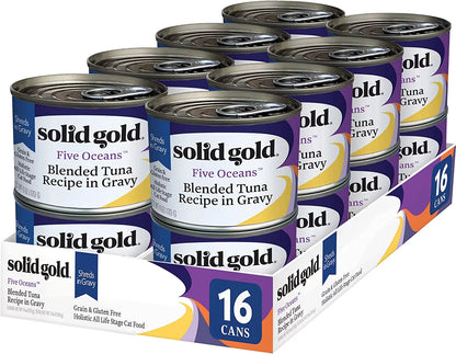 Solid Gold Shreds in Gravy with Real Tuna Fish for Cats - Canned Wet Cat Food - Grain & Gluten Free Shreds with Gravy - Superfood, Protein, Vitamins, Minerals & Amino Acids - 16ct/6oz Can