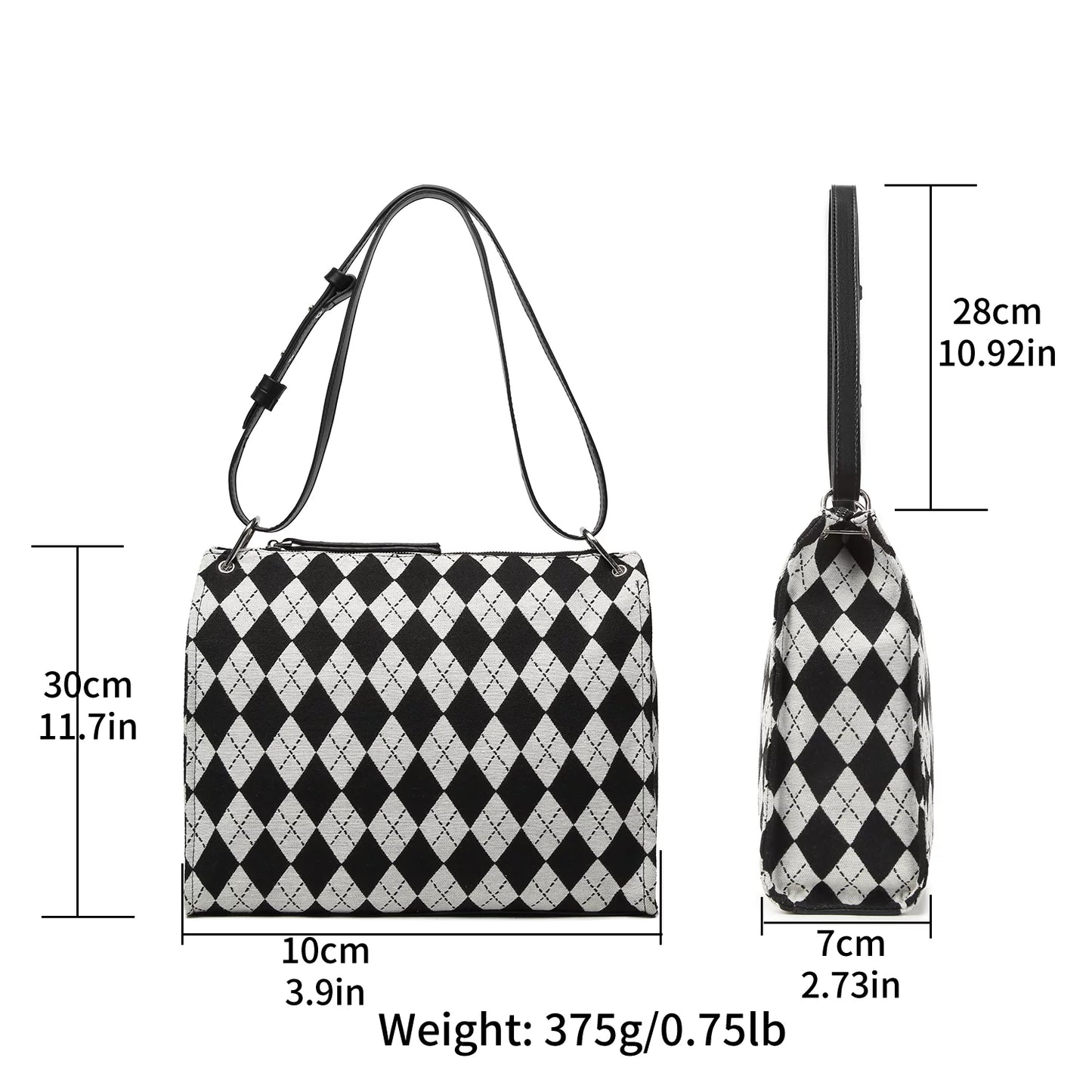 Black and off-white checkerboard pattern handbag Ladies Shoulder Bag clutch handbag