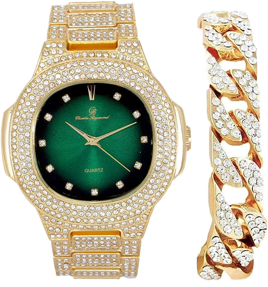 Bling-ed Out Cuban Bracelet with Oblong Iced Look Hip Hop Watch - ST10235 DX CB